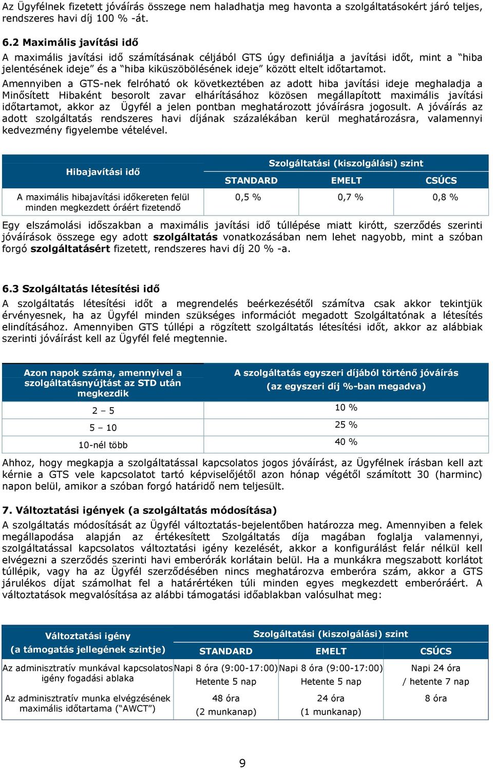 Amennyiben a GTS-nek felróható k következtében az adtt hiba javítási ideje meghaladja a Minősített Hibaként besrlt zavar elhárításáhz közösen megállapíttt maximális javítási időtartamt, akkr az