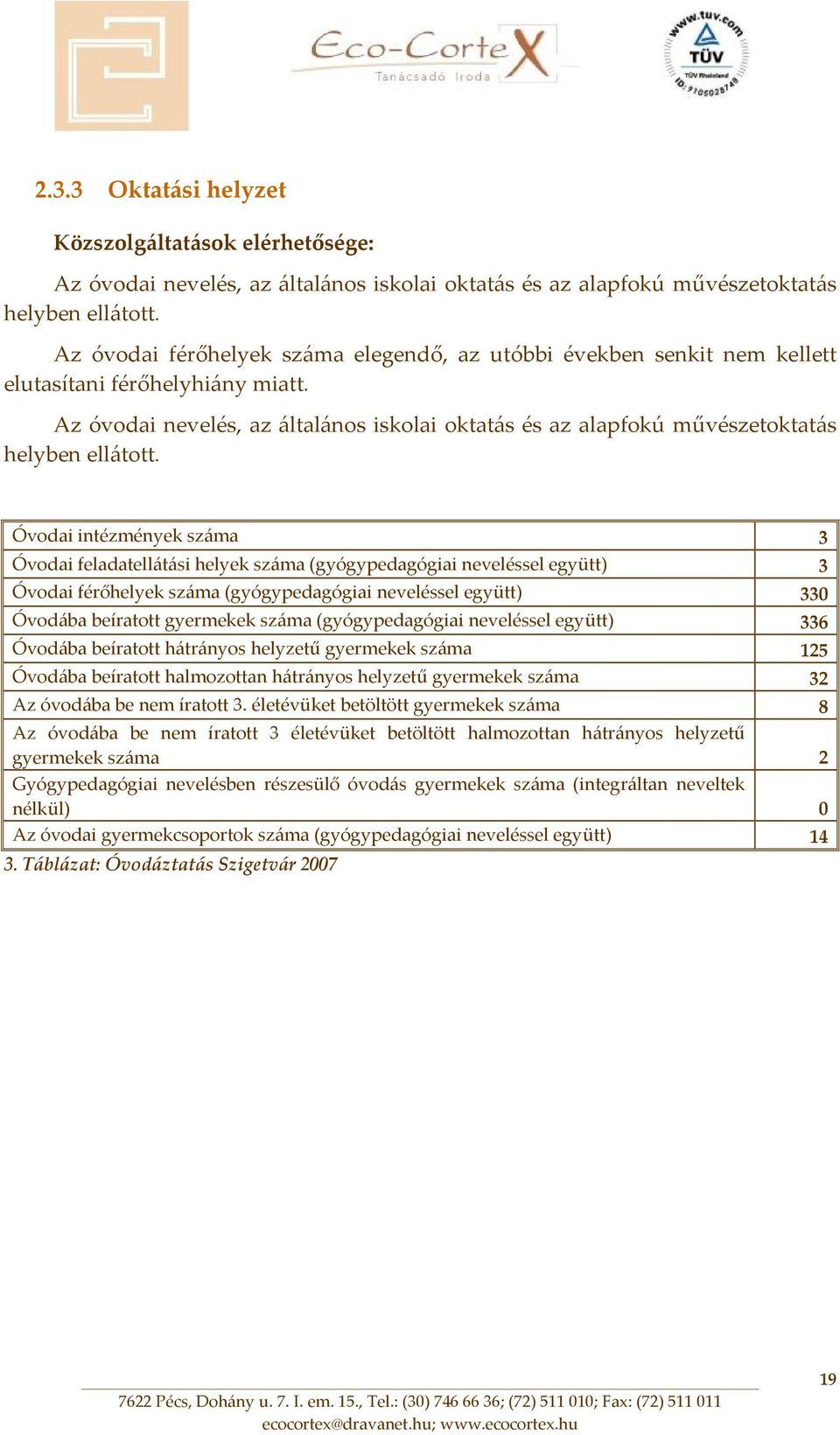 Az óvodai nevelés, az általános iskolai oktatás és az alapfokú művészetoktatás helyben ellátott.