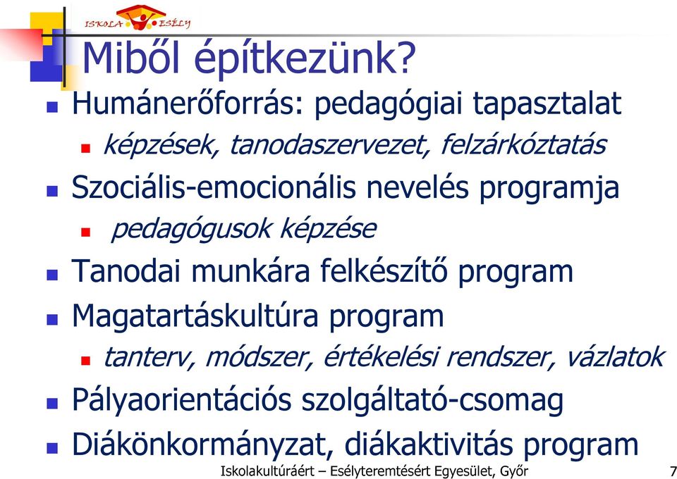 Szociális-emocionális nevelés programja pedagógusok képzése Tanodai munkára felkészítő program