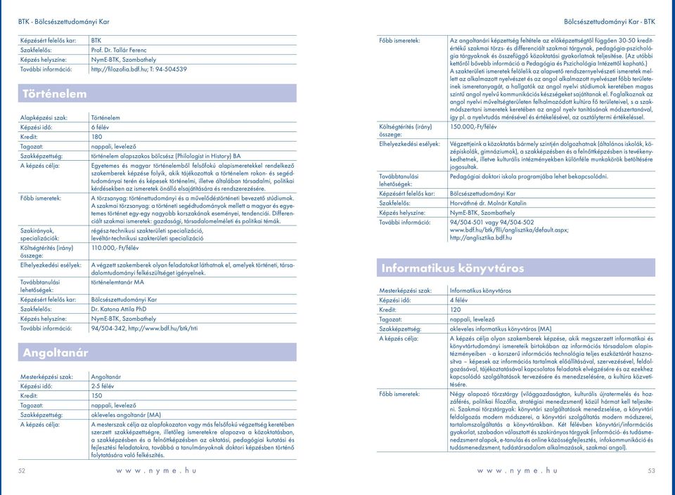 alapismeretekkel rendelkező szakemberek képzése folyik, akik tájékozottak a történelem rokon- és segédtudományai terén és képesek történelmi, illetve általában társadalmi, politikai kérdésekben az