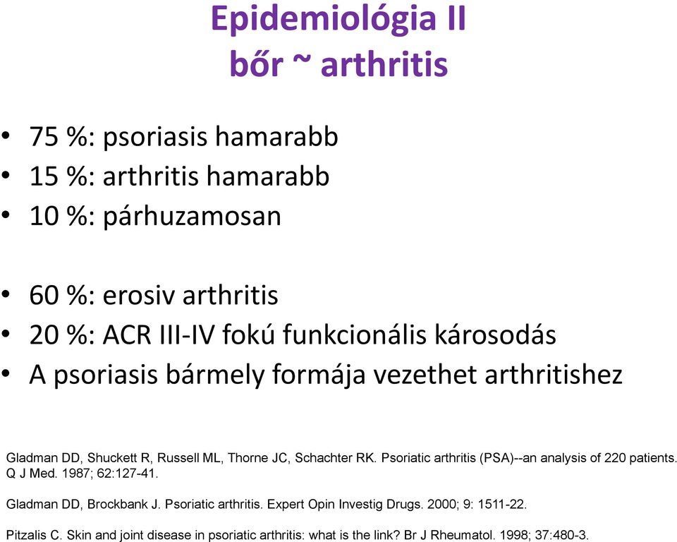 Schachter RK. Psoriatic arthritis (PSA)--an analysis of 220 patients. Q J Med. 1987; 62:127-41. Gladman DD, Brockbank J. Psoriatic arthritis. Expert Opin Investig Drugs.