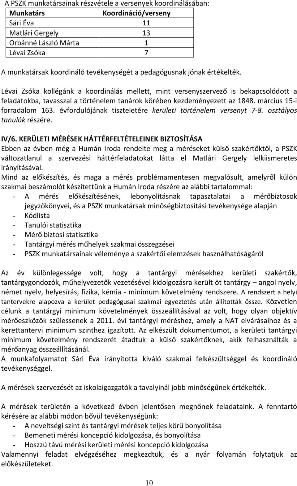 március 15-i forradalom 163. évfordulójának tiszteletére kerületi történelem versenyt 7-8. osztályos tanulók részére. IV/6.