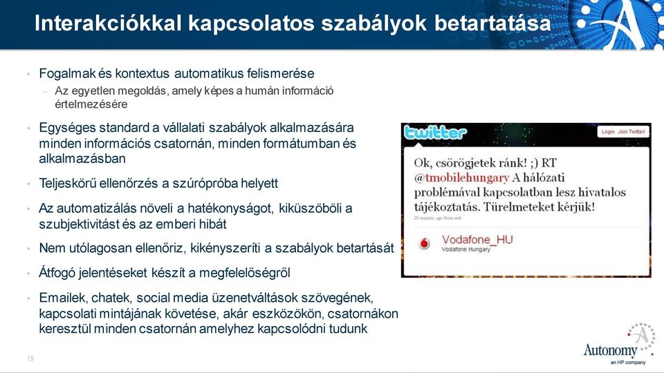 növeli a hatékonyságot, kiküszöböli a szubjektivitást és az emberi hibát Nem utólagosan ellenőriz, kikényszeríti a szabályok betartását Átfogó jelentéseket készít a