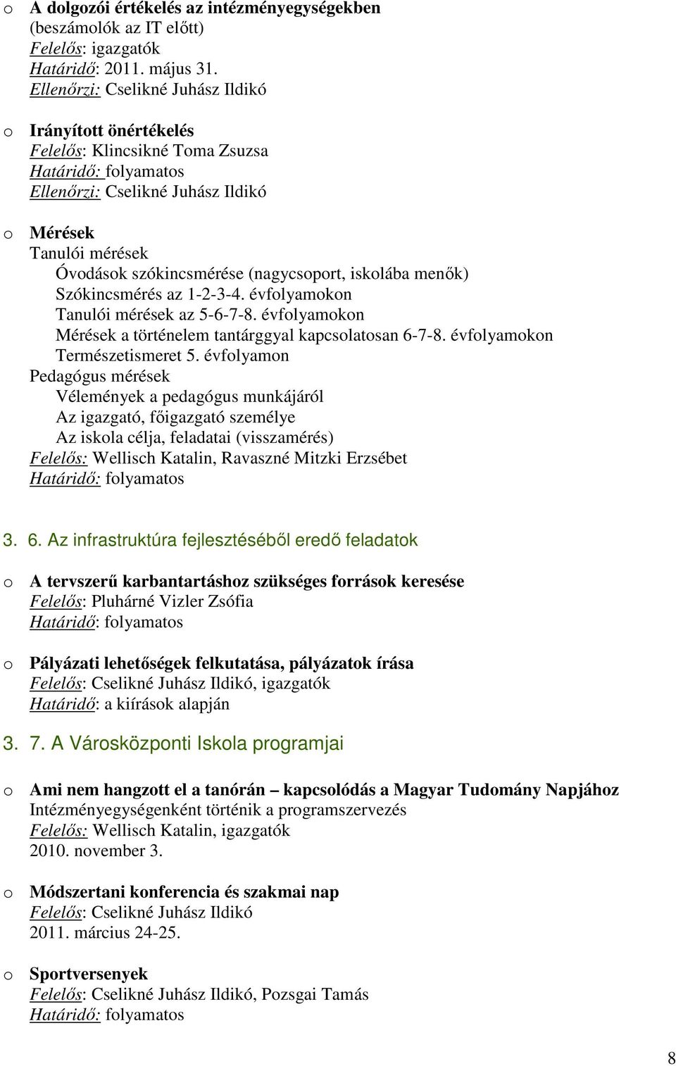 menők) Szókincsmérés az 1-2-3-4. évfolyamokon Tanulói mérések az 5-6-7-8. évfolyamokon Mérések a történelem tantárggyal kapcsolatosan 6-7-8. évfolyamokon Természetismeret 5.