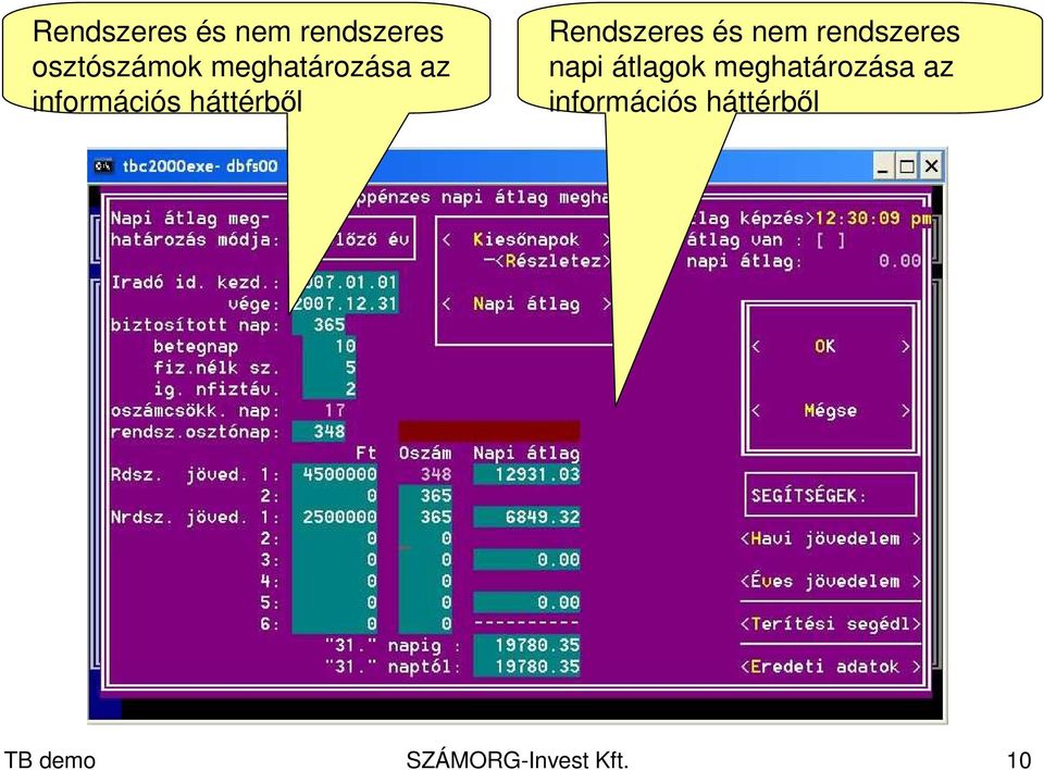 Rendszeres és nem rendszeres napi átlagok  TB