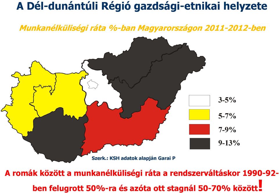 2012. 3-5% 5-7% 7-9% 9-13% A romák között a munkanélküliségi ráta a