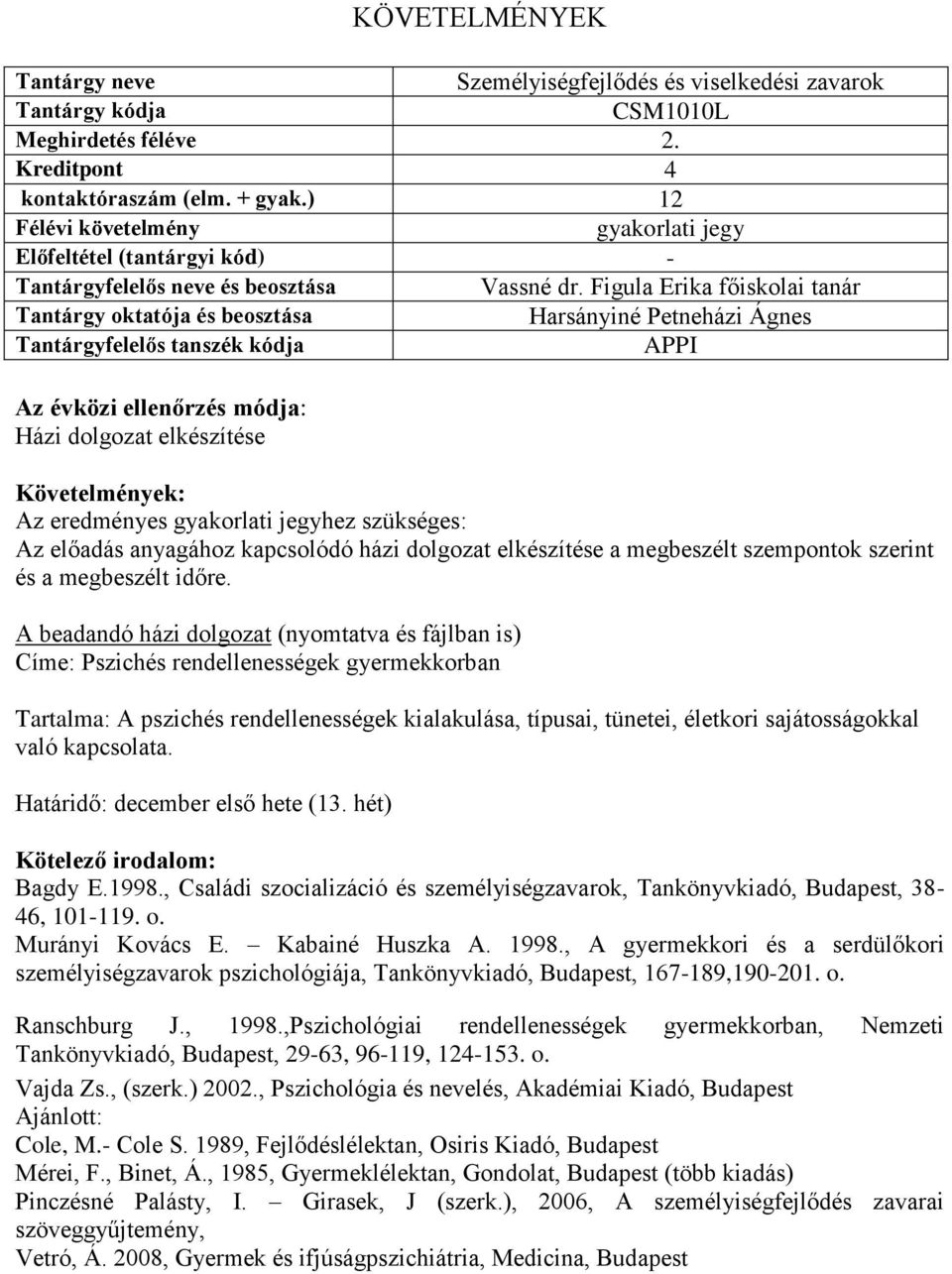 elkészítése a megbeszélt szempontok szerint és a megbeszélt időre.