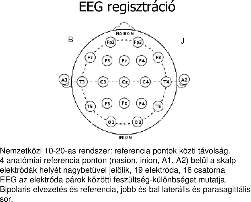 nagybetűvel jelölik, 19 elektróda, 16 csatorna EEG az elektróda párok közötti