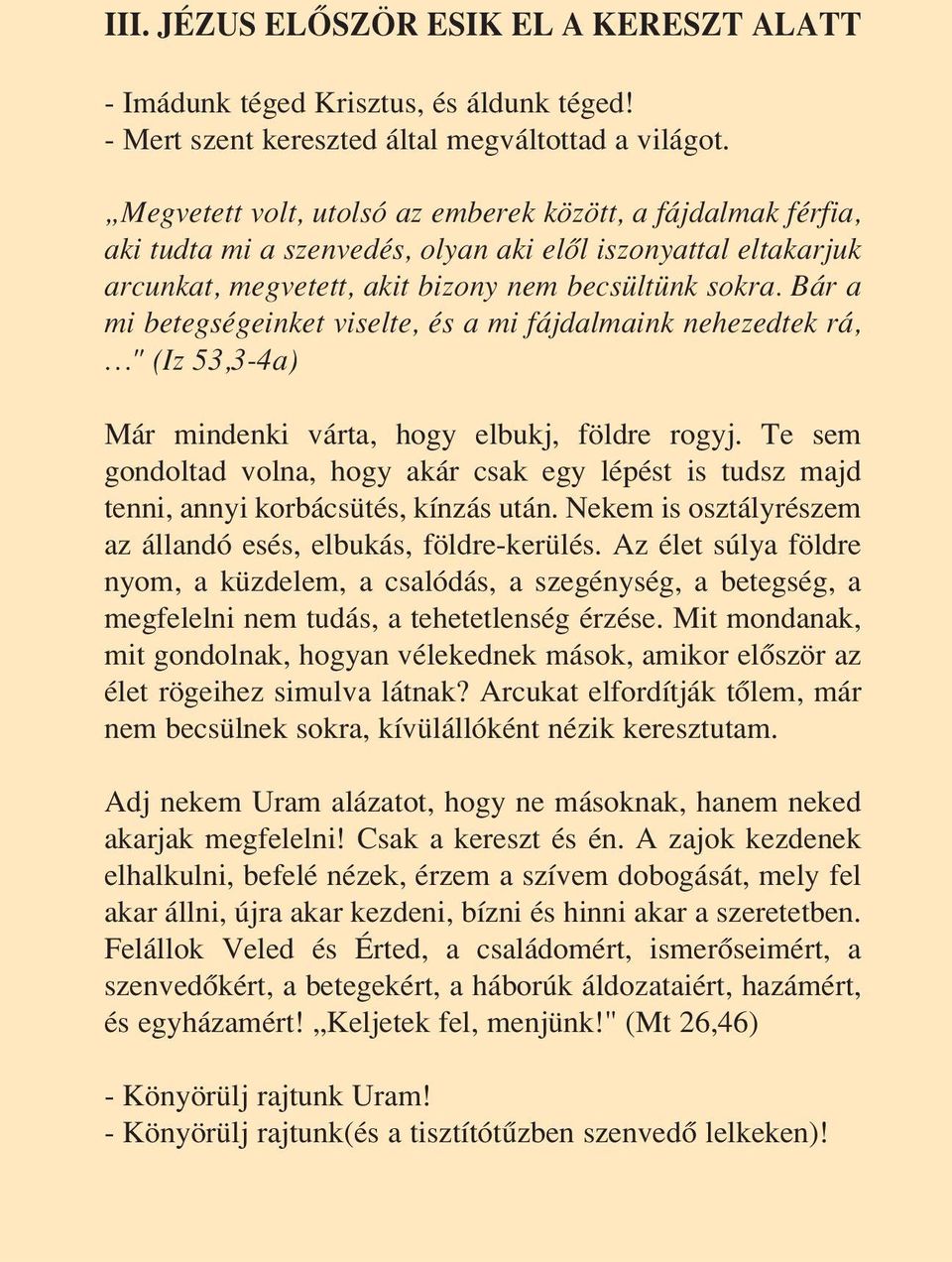 Bár a mi betegségeinket viselte, és a mi fájdalmaink nehezedtek rá, " (Iz 53,3-4a) Már mindenki várta, hogy elbukj, földre rogyj.