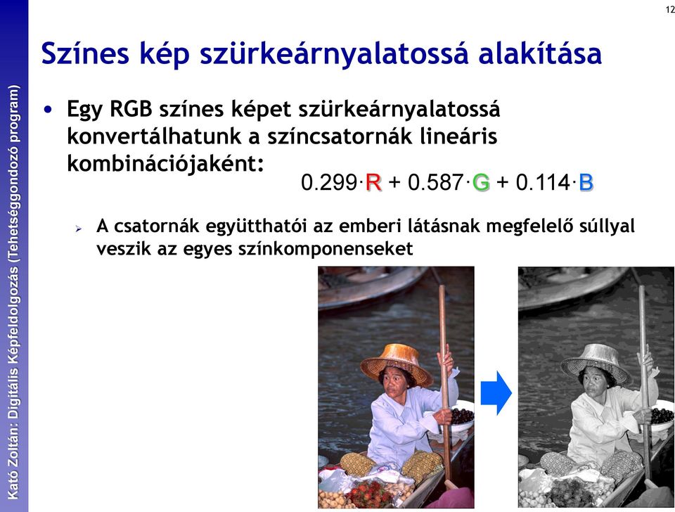 kombinációjaként: 0.299 R + 0.587 G + 0.