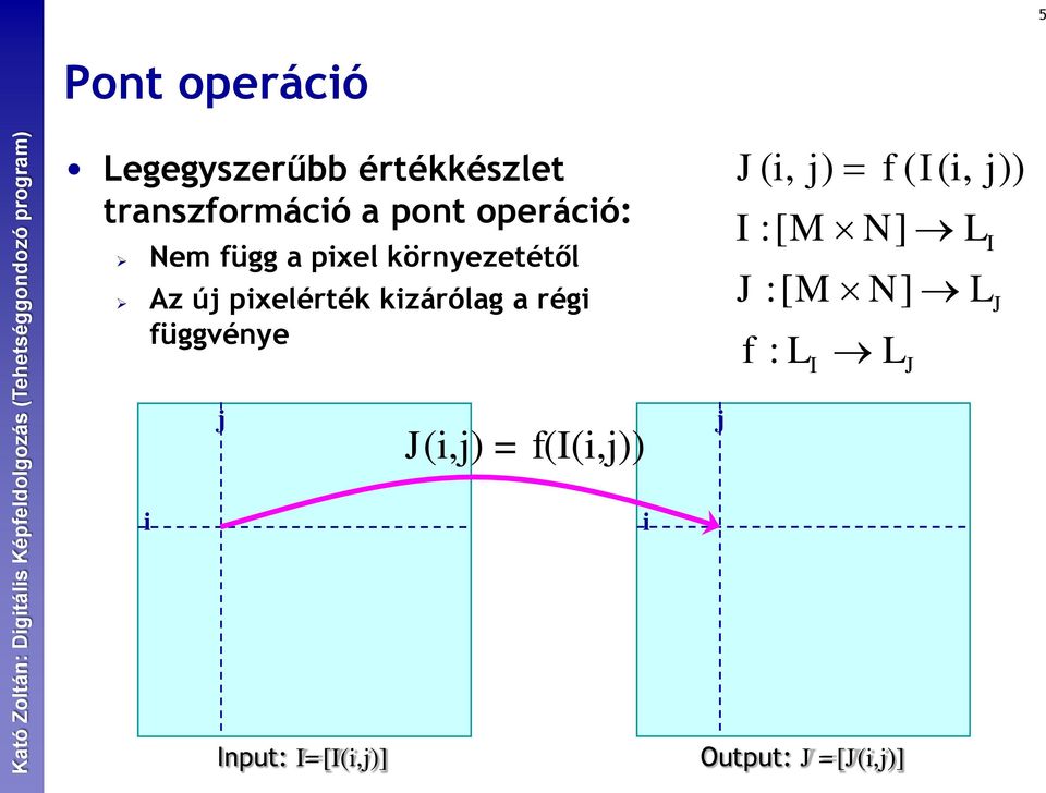 a régi függvénye J ( i, j) f ( I( i, j)) I :[ M N] LI J :[ M N] LJ f