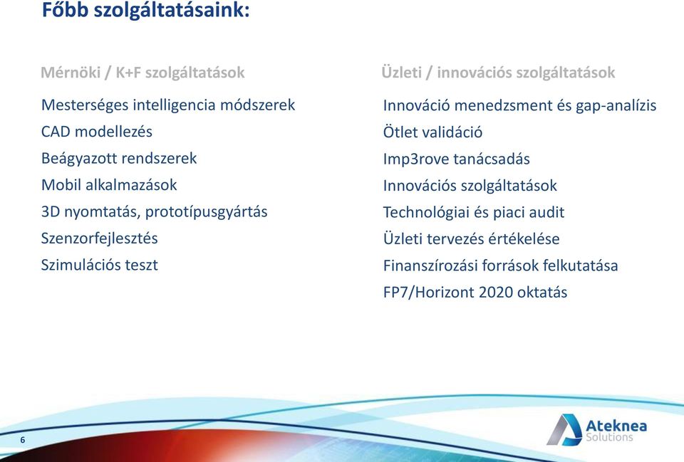 innovációs szolgáltatások Innováció menedzsment és gap-analízis Ötlet validáció Imp3rove tanácsadás Innovációs