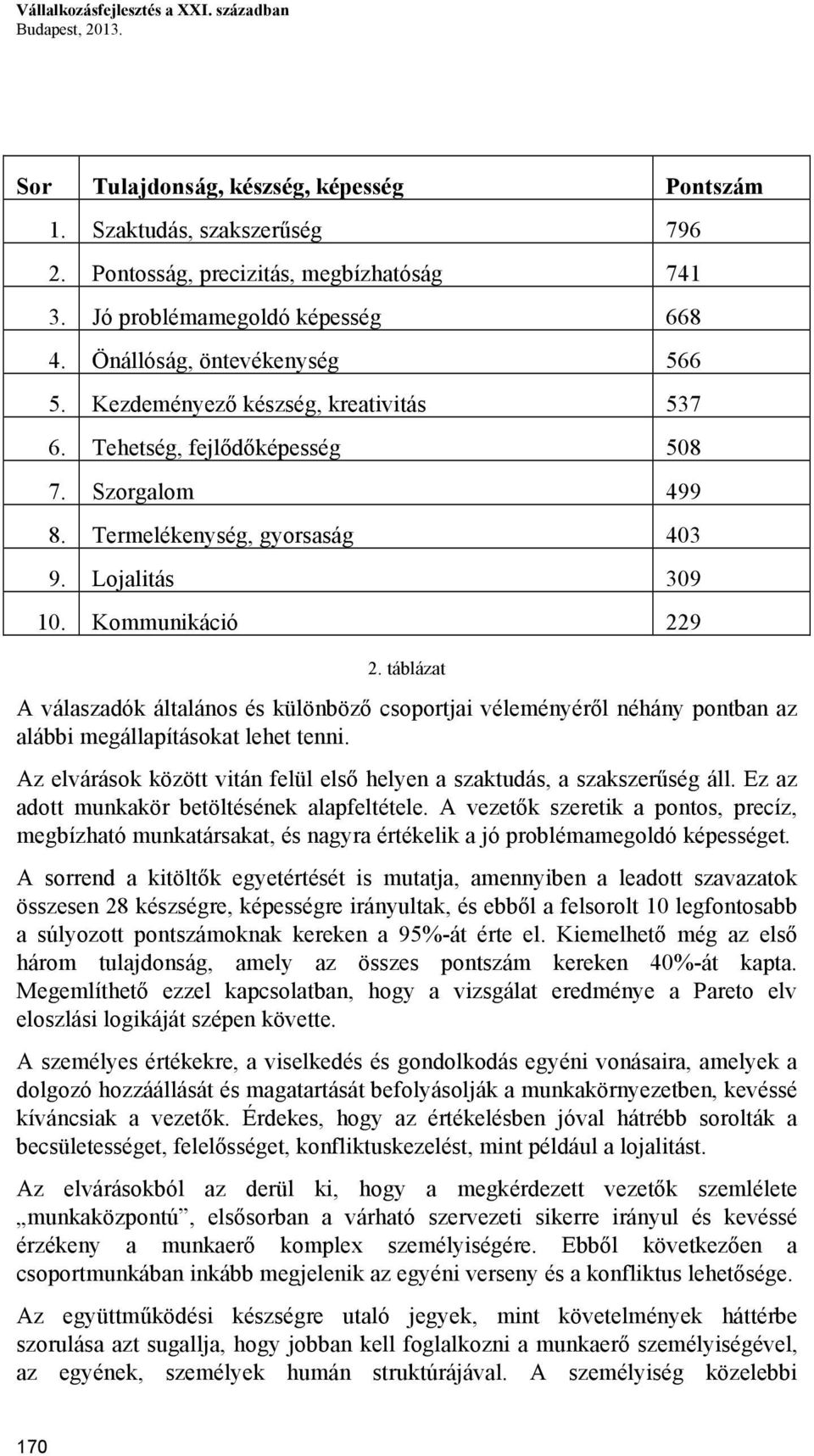 Lojalitás 309 10. Kommunikáció 229 2. táblázat A válaszadók általános és különböző csoportjai véleményéről néhány pontban az alábbi megállapításokat lehet tenni.