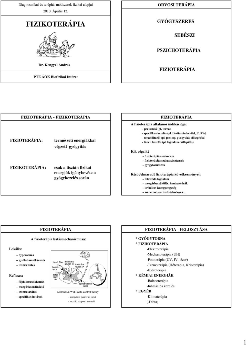 indikációja: prevenció (pl. orna) specifikus kezelés (pl. D-viamin beviel, PUVA) rehabiliáció (pl. pos op. gyógyulás elısegíése) ünei kezelés (pl. fájdalom csillapiás) Kik végzik?