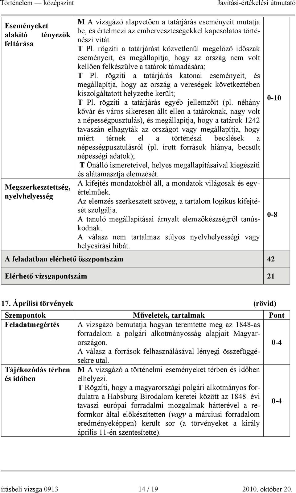 rögzíti a tatárjárás katonai eseményeit, és megállapítja, hogy az ország a vereségek következtében kiszolgáltatott helyzetbe került; T Pl. rögzíti a tatárjárás egyéb jellemzőit (pl.