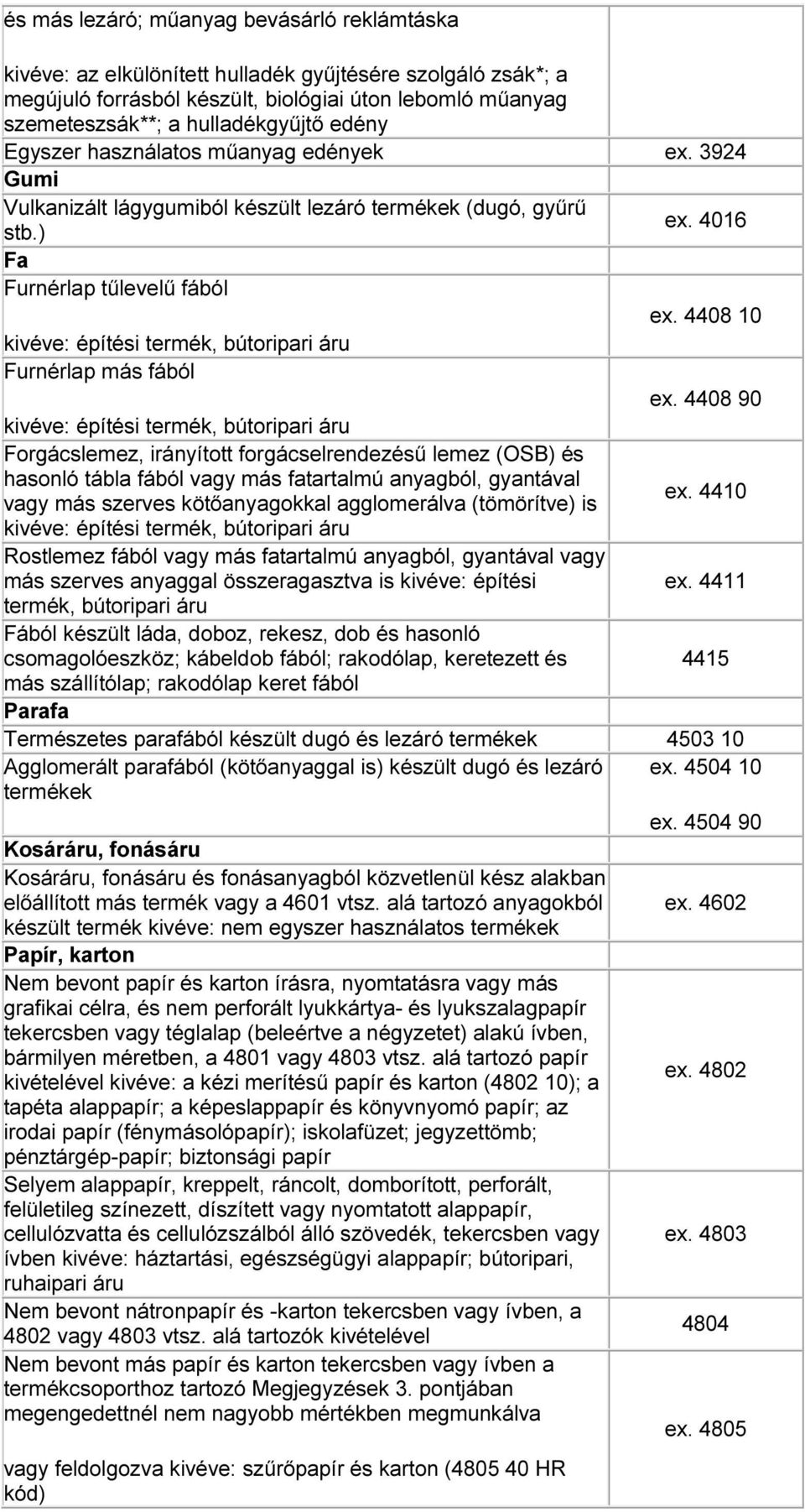 4408 10 kivéve: építési termék, bútoripari áru Furnérlap más fából ex.