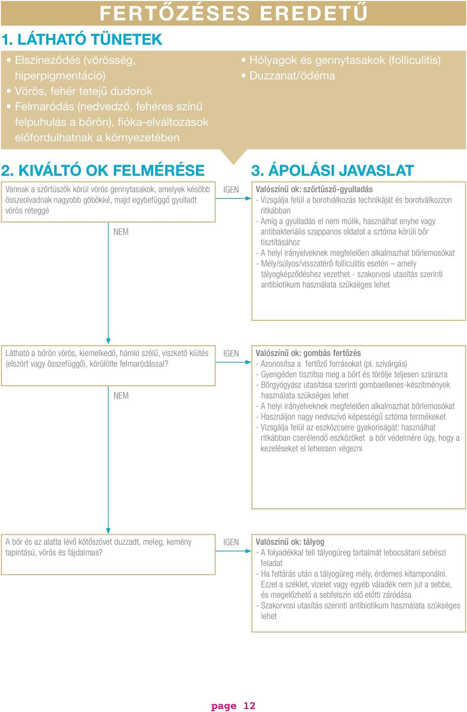 ÁPOLÁSI JAVASLAT Vannak a szőrtüszők körül vörös gennytasakok, amelyek később összeolvadnak nagyobb göbökké, majd egybefüggő gyulladt vörös réteggé Hólyagok és gennytasakok (folliculitis)