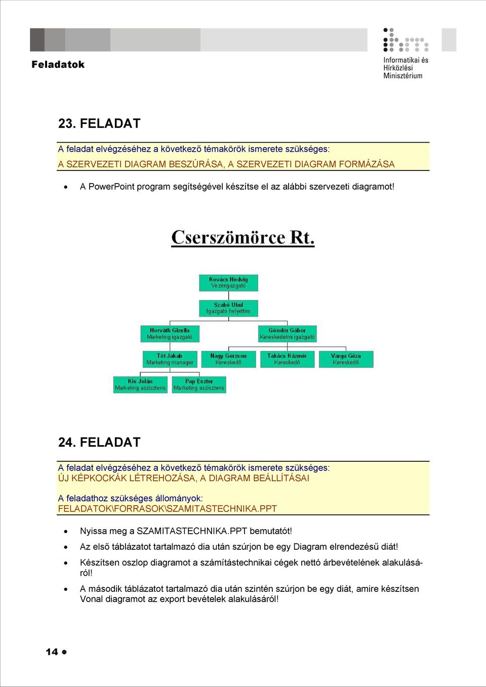 FELADAT ÚJ KÉPKOCKÁK LÉTREHOZÁSA, A DIAGRAM BEÁLLÍTÁSAI FELADATOK\FORRASOK\SZAMITASTECHNIKA.PPT Nyissa meg a SZAMITASTECHNIKA.PPT bemutatót!