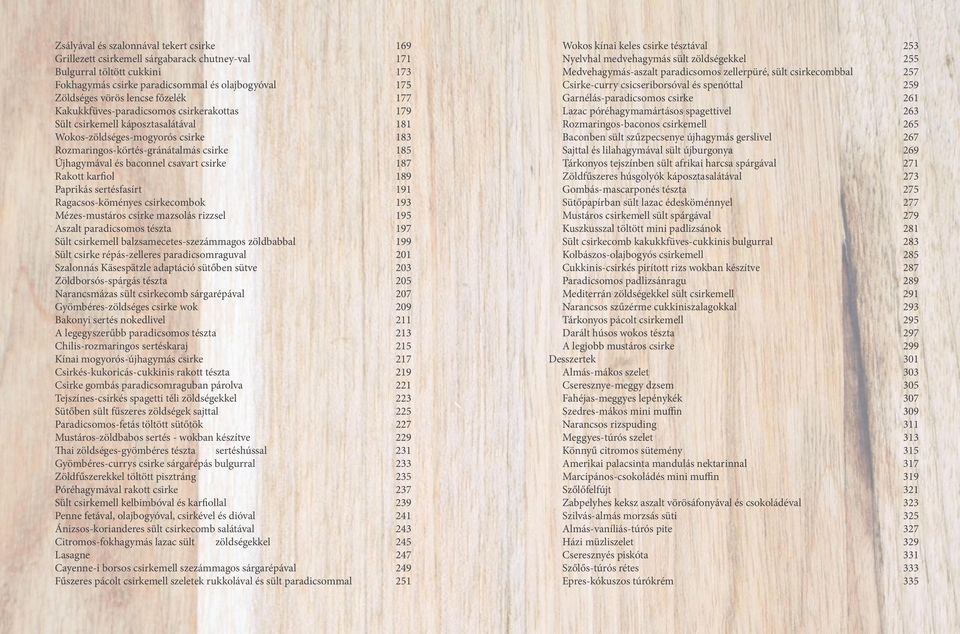 csavart csirke 187 Rakott karfiol 189 Paprikás sertésfasírt 191 Ragacsos-köményes csirkecombok 193 Mézes-mustáros csirke mazsolás rizzsel 195 Aszalt paradicsomos tészta 197 Sült csirkemell