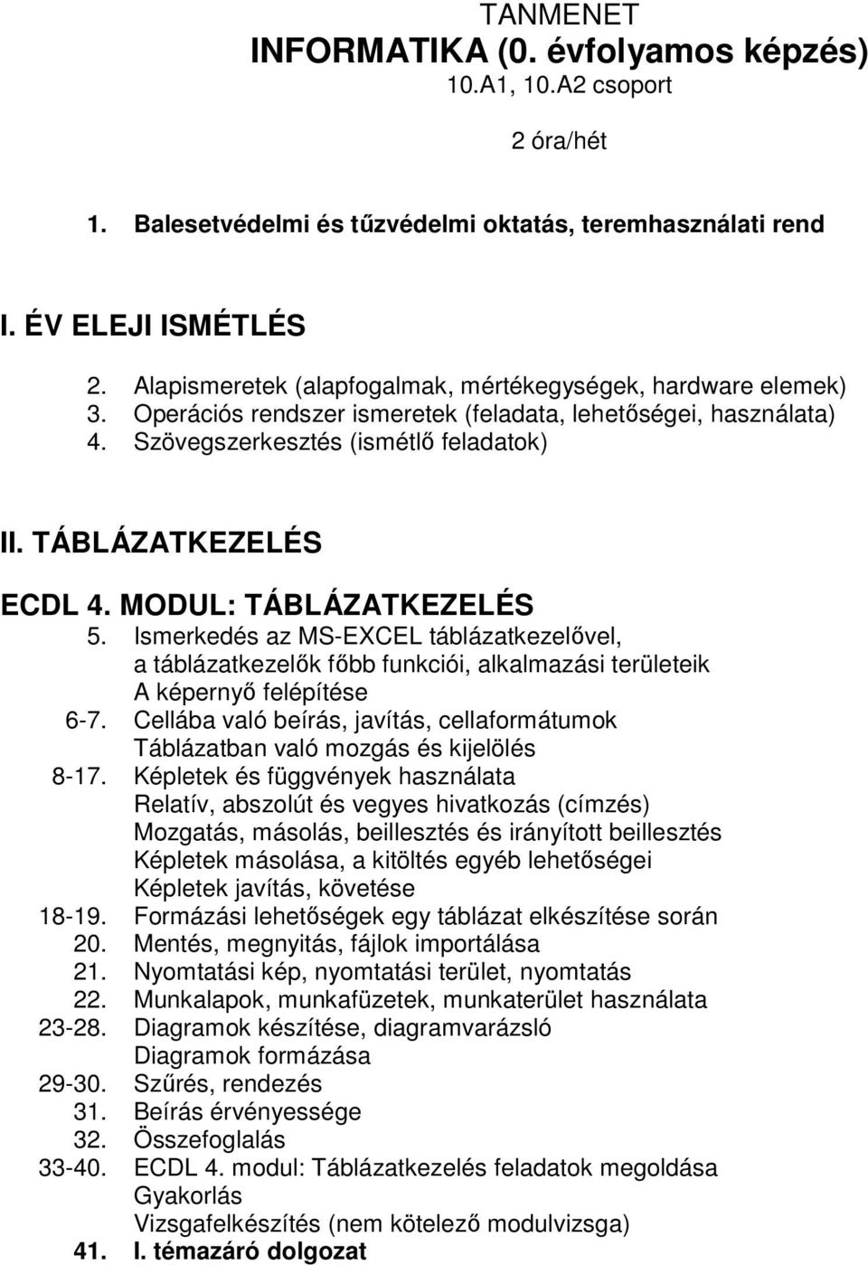 MODUL: TÁBLÁZATKEZELÉS 5. Ismerkedés az MS-EXCEL táblázatkezelővel, a táblázatkezelők főbb funkciói, alkalmazási területeik A képernyő felépítése 6-7.