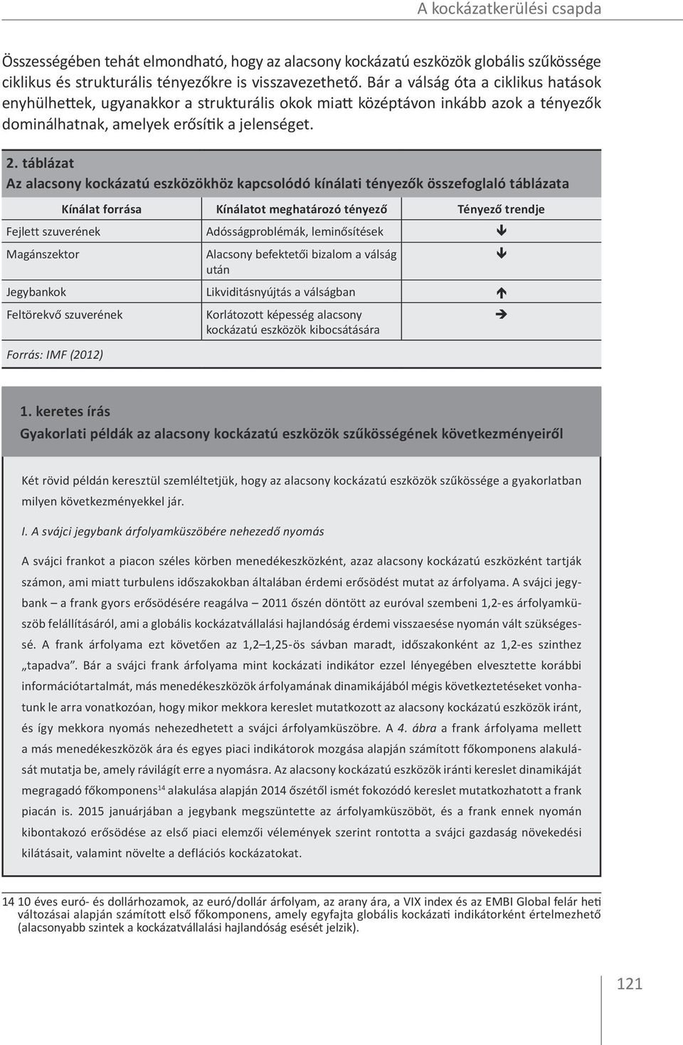 táblázat Az alacsony kockázatú eszközökhöz kapcsolódó kínálati tényezők összefoglaló táblázata Kínálat forrása Kínálatot meghatározó tényező Tényező trendje Fejlett szuverének Adósságproblémák,