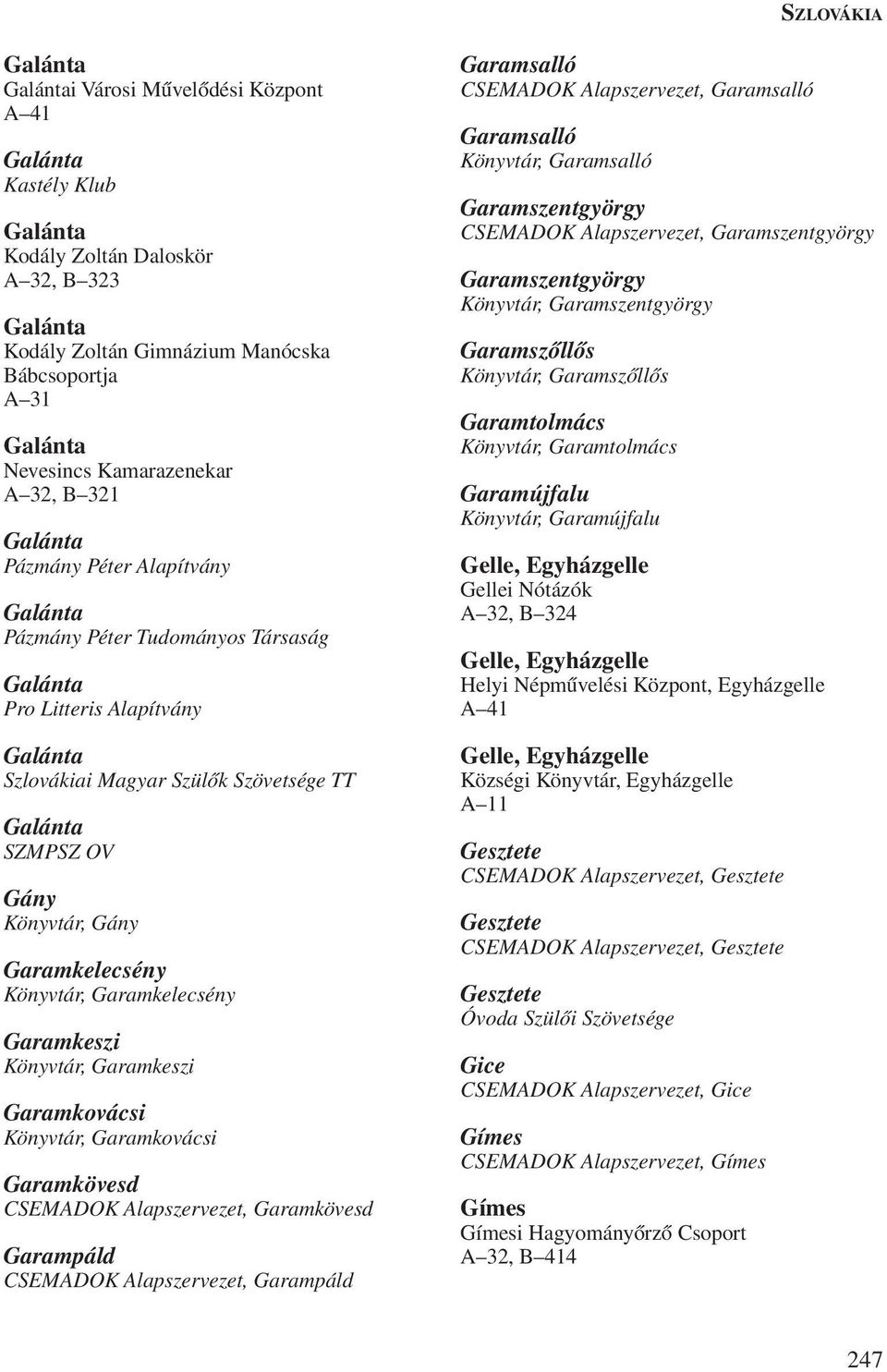 Garamkelecsény Könyvtár, Garamkelecsény Garamkeszi Könyvtár, Garamkeszi Garamkovácsi Könyvtár, Garamkovácsi Garamkövesd CSEMADOK Alapszervezet, Garamkövesd Garampáld CSEMADOK Alapszervezet, Garampáld