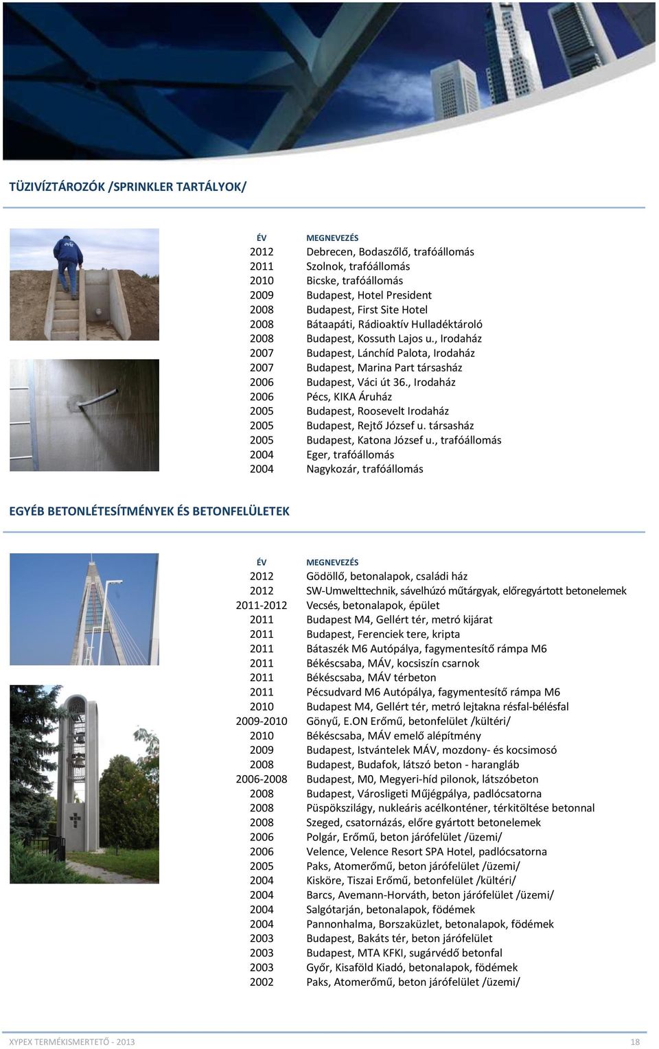 , Irodaház 2006 Pécs, KIKA Áruház 2005 Budapest, Roosevelt Irodaház 2005 Budapest, Rejtő József u. társasház 2005 Budapest, Katona József u.