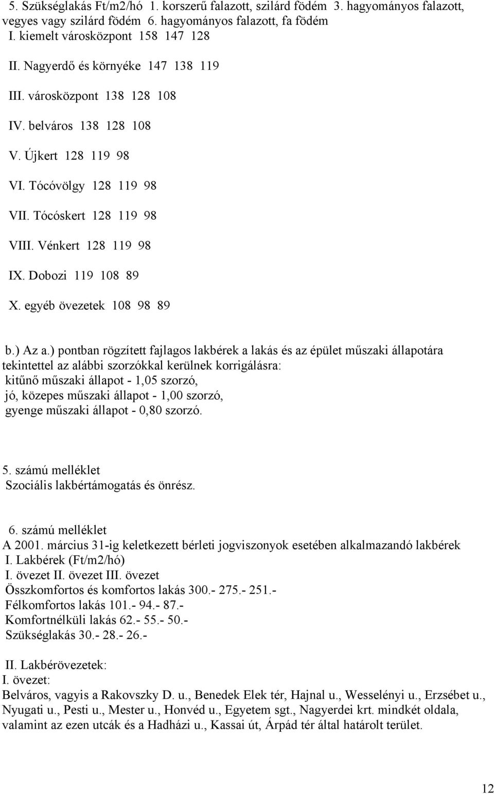 Dobozi 119 108 89 X. egyéb övezetek 108 98 89 b.) Az a.