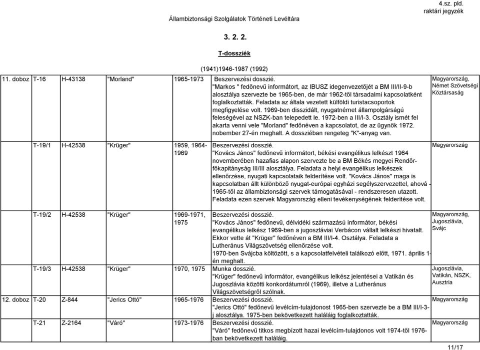 Osztály ismét fel akarta venni vele "Morland" fedőnéven a kapcsolatot, de az ügynök 1972. nobember 27-én meghalt. A dossziéban rengeteg "K"-anyag van.