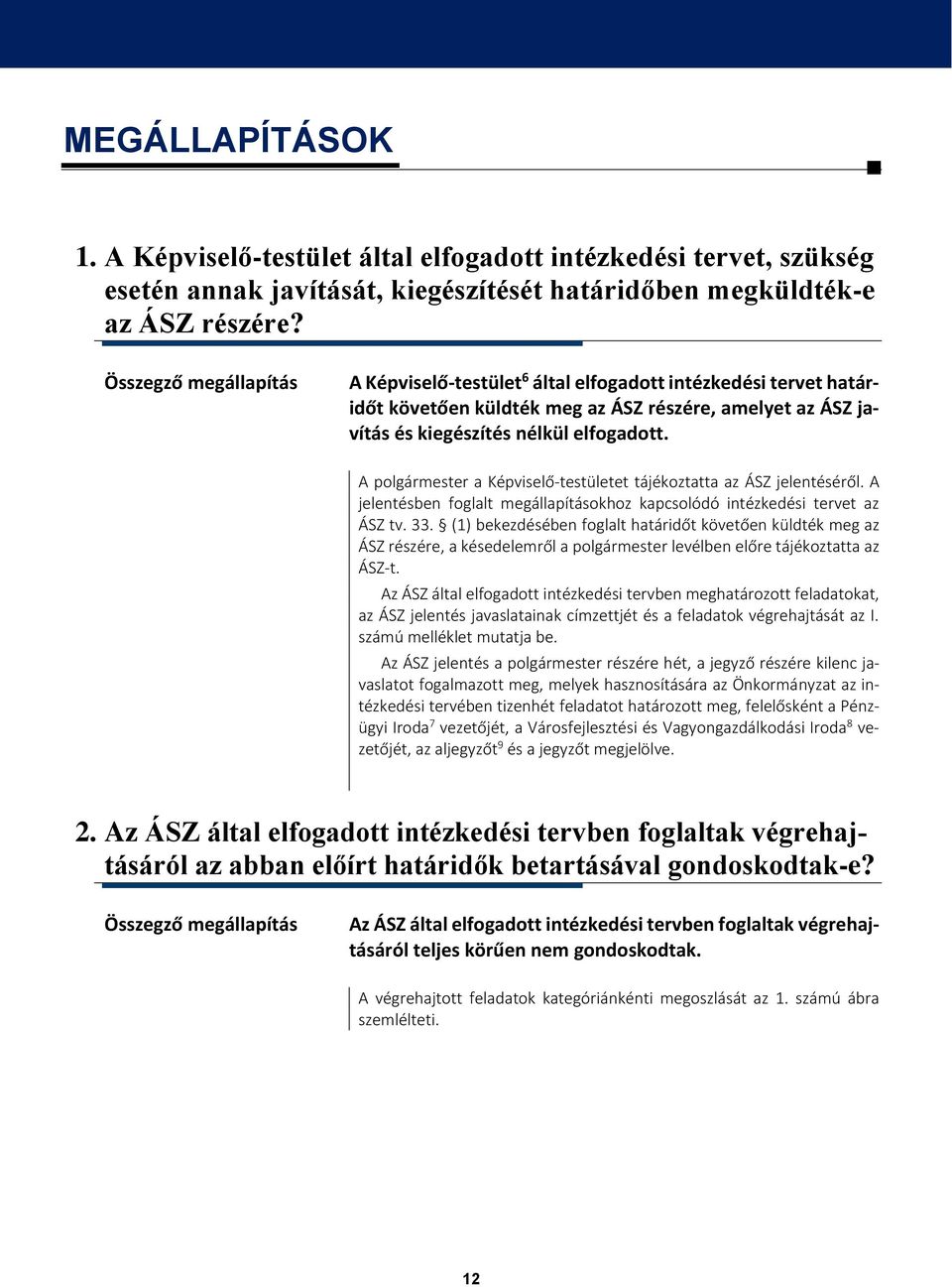 A polgármester a Képviselő-testületet tájékoztatta az ÁSZ jelentéséről. A jelentésben foglalt megállapításokhoz kapcsolódó intézkedési tervet az ÁSZ tv. 33.