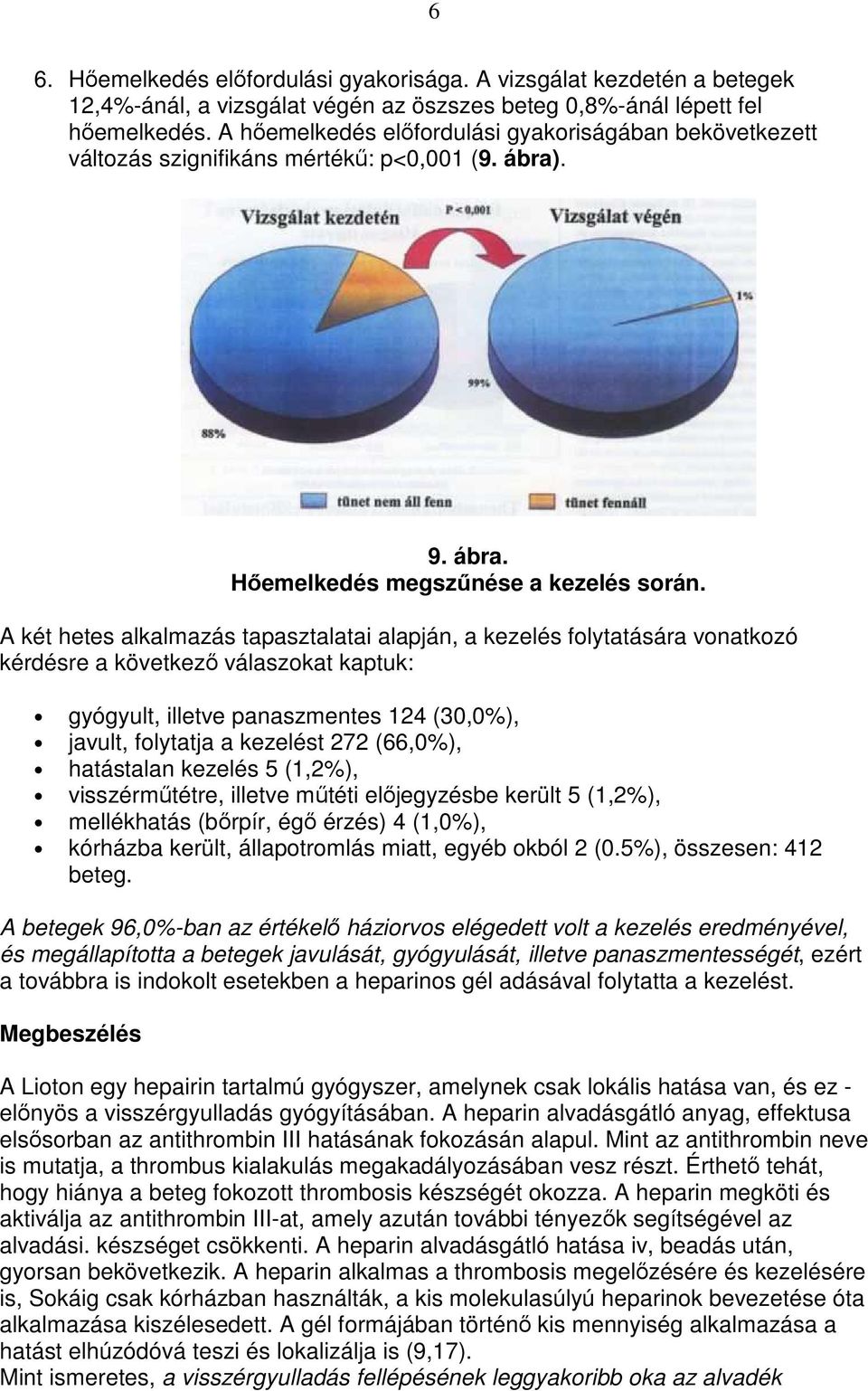 A két hetes alkalmazás tapasztalatai alapján, a kezelés folytatására vonatkozó kérdésre a következı válaszokat kaptuk: gyógyult, illetve panaszmentes 124 (30,0%), javult, folytatja a kezelést 272