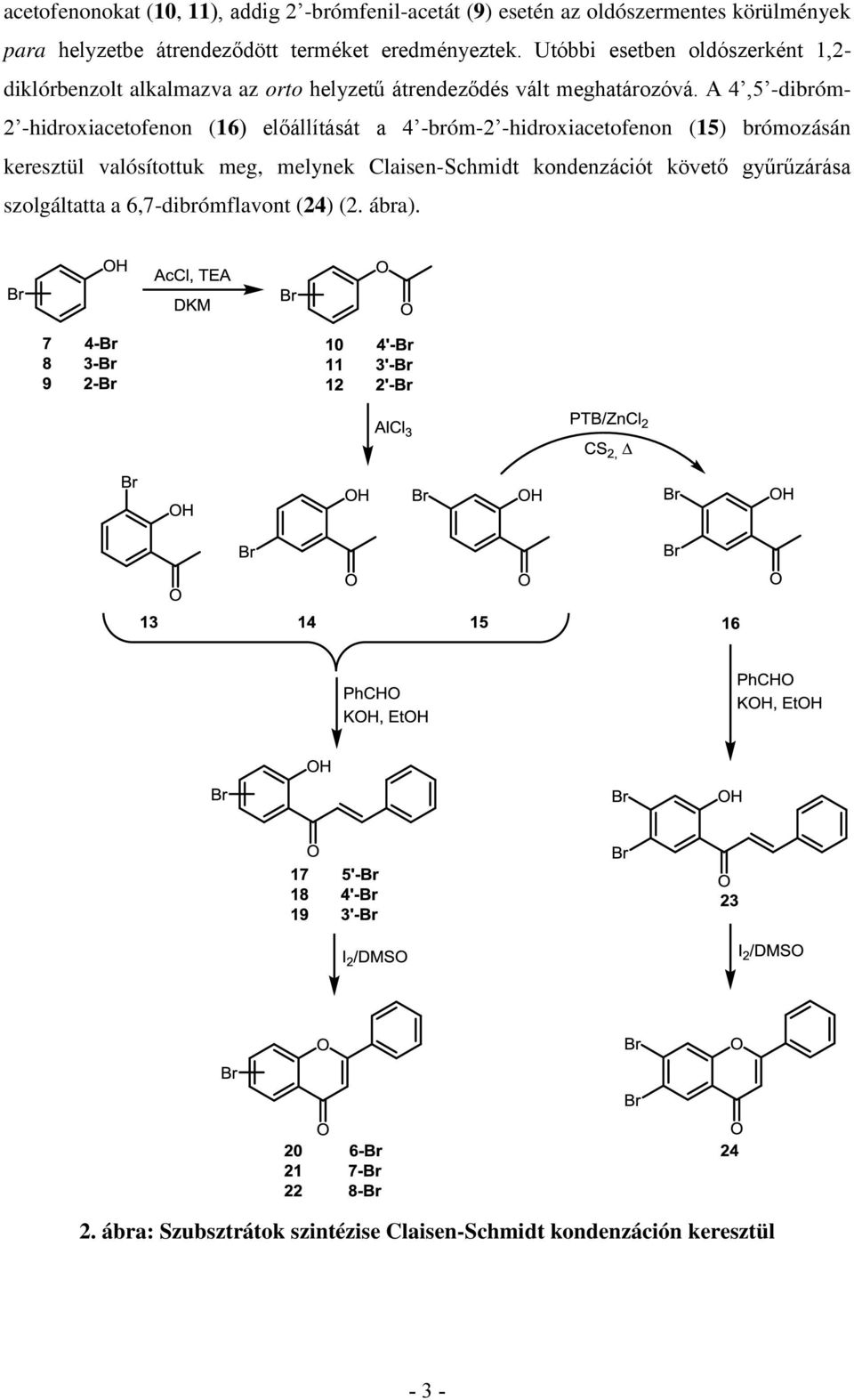 A 4,5 -dibróm2 -hidroxiacetofenon (16) előállítását a 4 -bróm-2 -hidroxiacetofenon (15) brómozásán keresztül valósítottuk meg, melynek