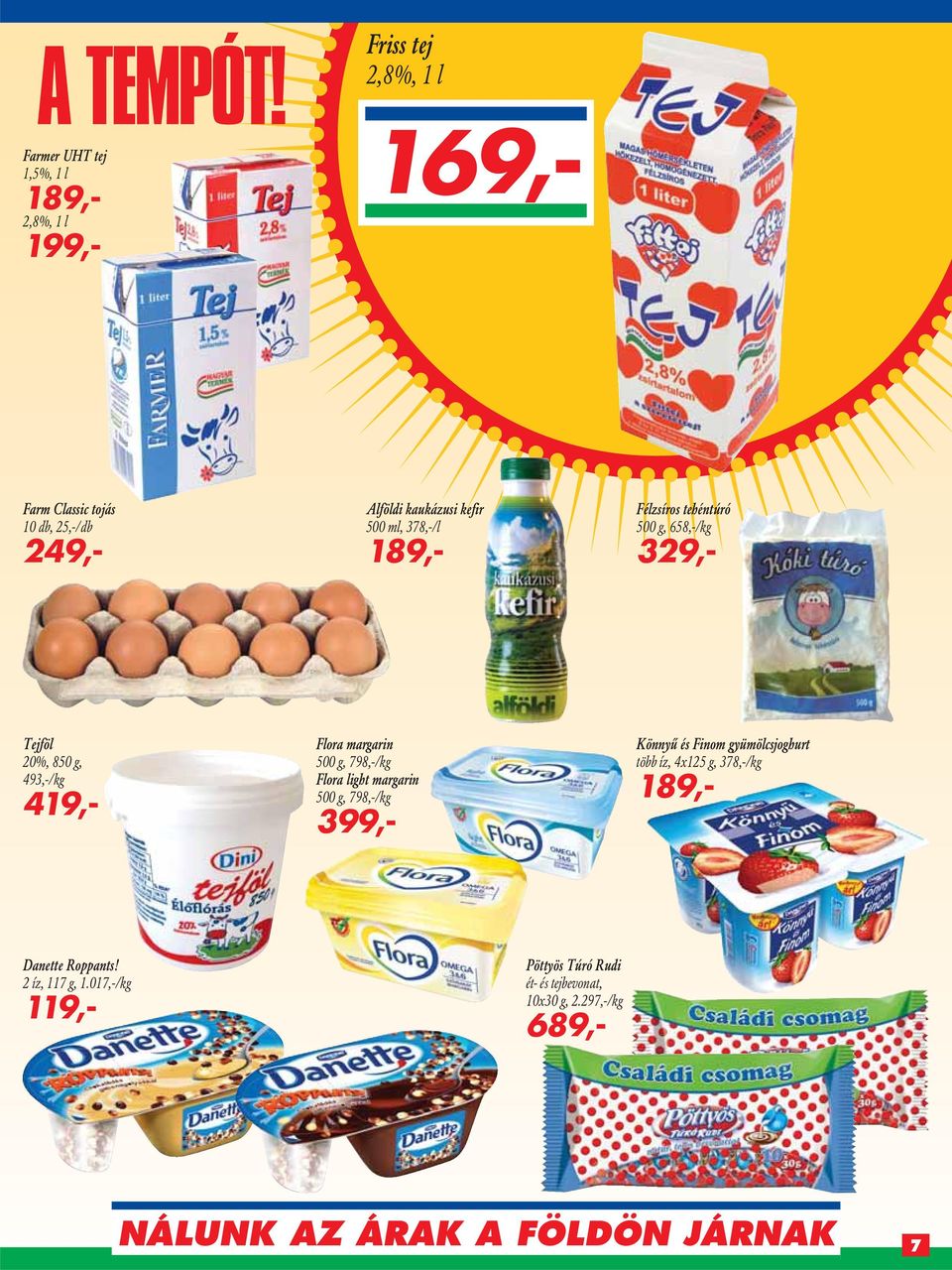 500 g, 798,-/kg Flora light margarin 500 g, 798,-/kg 399,- Könnyû és Finom gyümölcsjoghurt több íz, 4x125 g, 378,-/kg 189,-