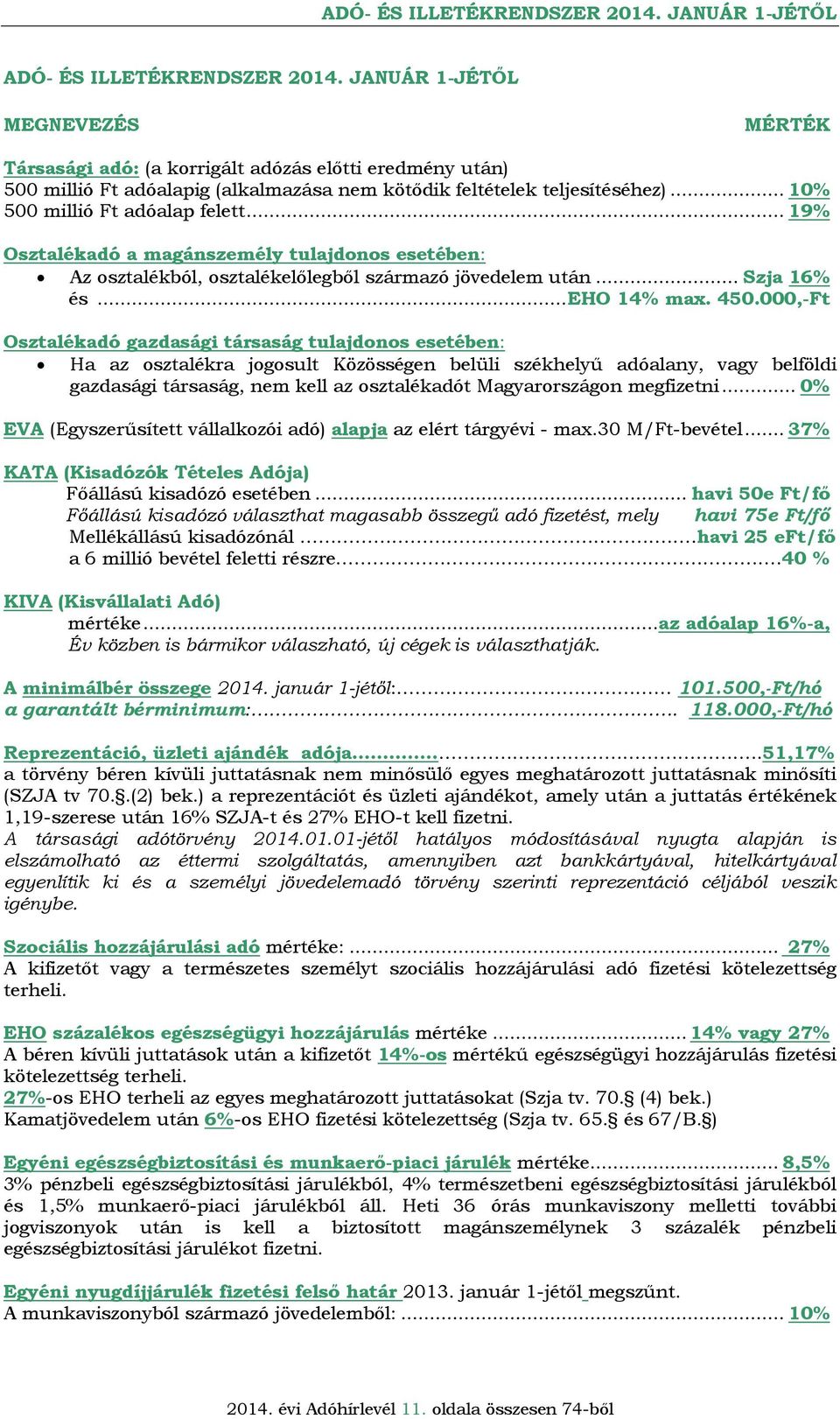 .. 19% Osztalékadó a magánszemély tulajdonos esetében: Az osztalékból, osztalékelőlegből származó jövedelem után... Szja 16% és... EHO 14% max. 450.