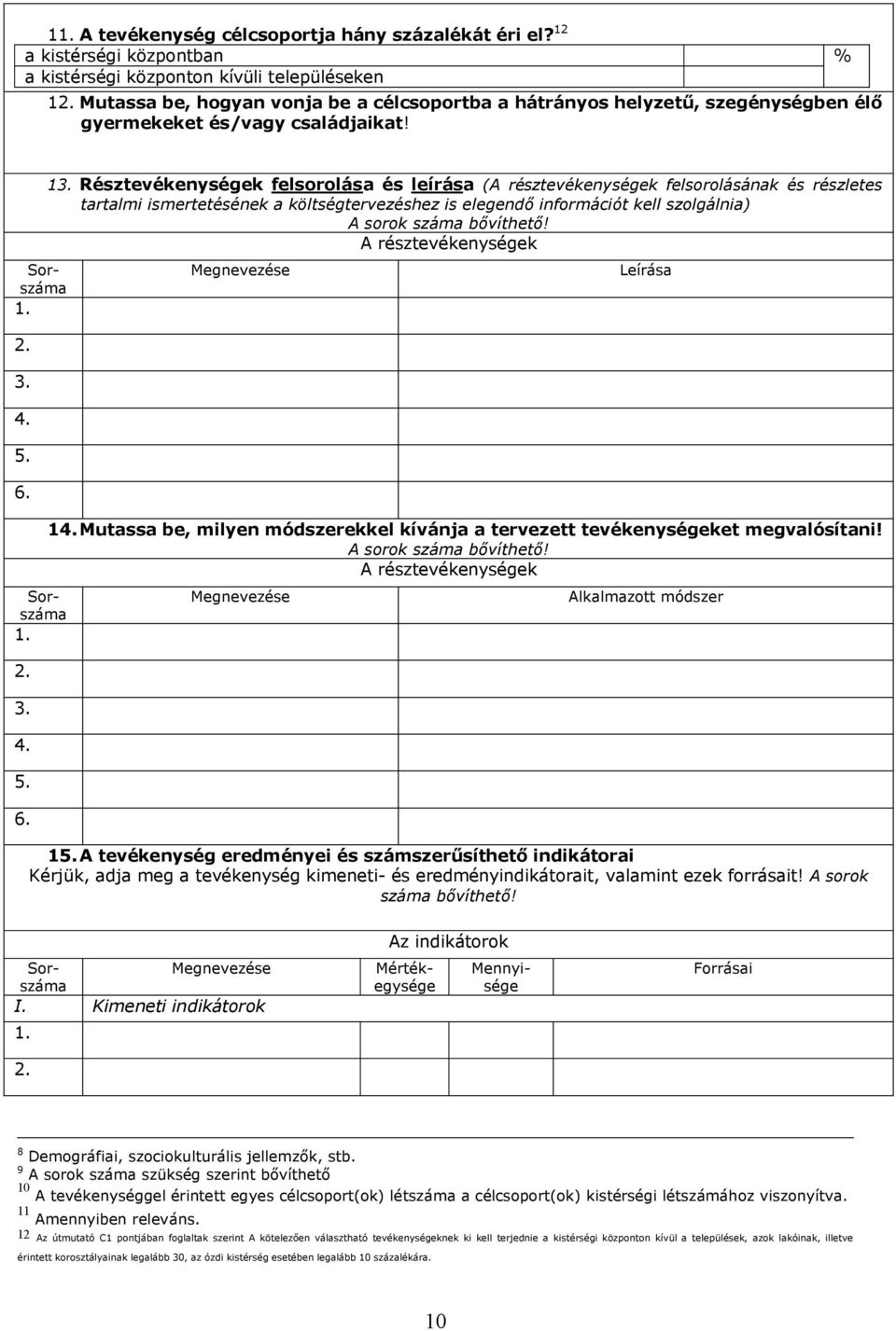 Résztevékenységek felsorolása és leírása (A résztevékenységek felsorolásának és részletes tartalmi ismertetésének a költségtervezéshez is elegendő információt kell szolgálnia) A sorok száma bővíthető!