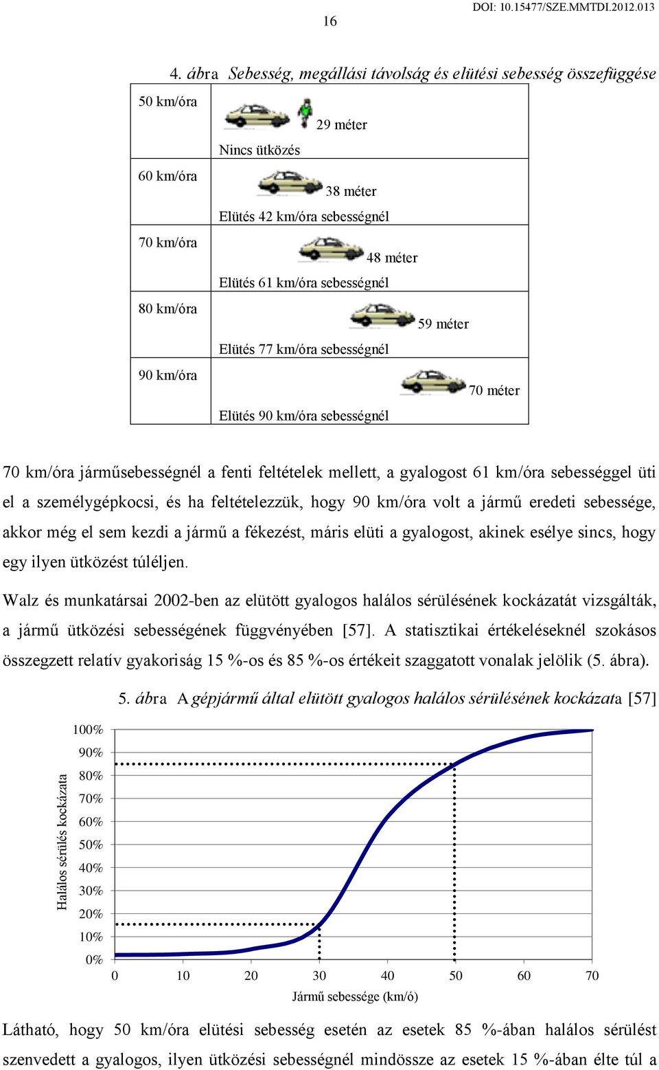 személygépkocsi, és ha feltételezzük, hogy 90 km/óra volt a jármű eredeti sebessége, akkor még el sem kezdi a jármű a fékezést, máris elüti a gyalogost, akinek esélye sincs, hogy egy ilyen ütközést