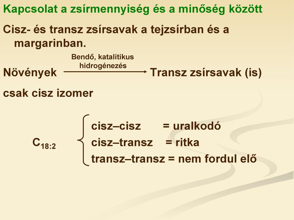 Növények csak cisz izomer Bendő, katalitikus hidrogénezés Transz