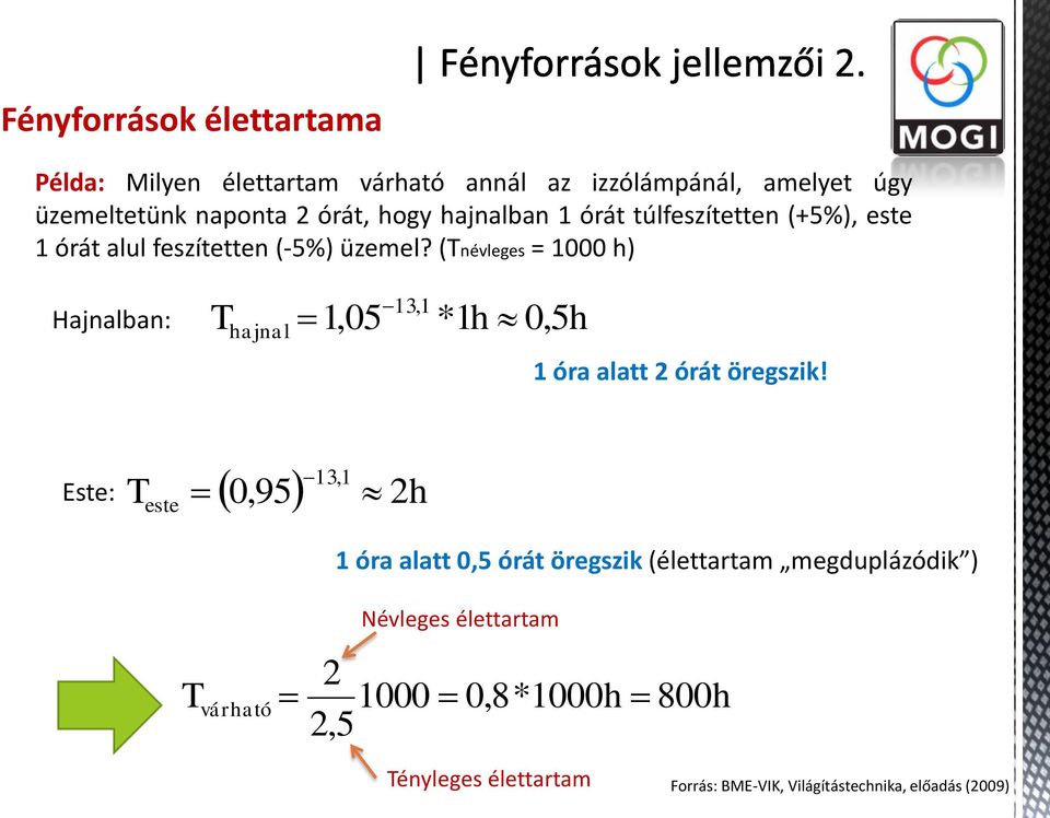 (Tnévleges = 1000 h) Hajnalban: 13,1 T hajnal 1,05 *1h 0, 5h 1 óra alatt 2 órát öregszik!