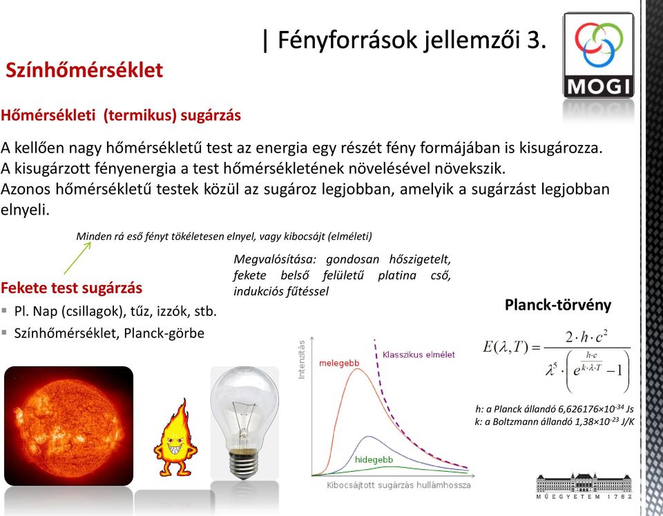 Azonos hőmérsékletű testek közül az sugároz legjobban, amelyik a sugárzást legjobban elnyeli.