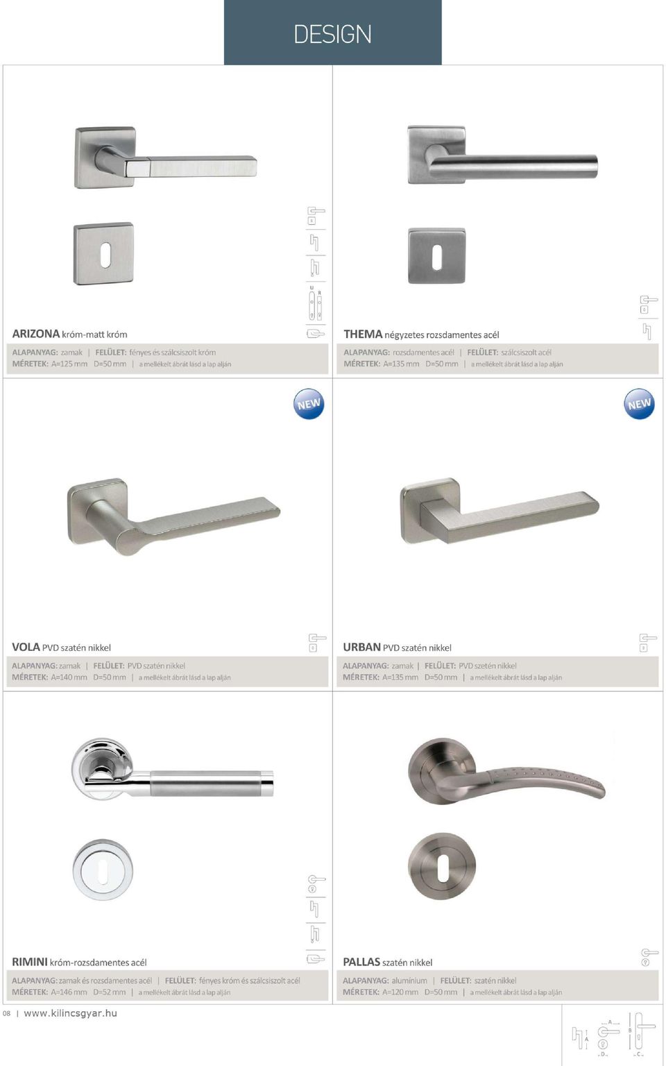 nikkel MÉRETEK: A=140 mm D=50mm a mellékelt ábrát lásd a iap alján ALAPANYAG: zamak FELÜLET: PVD szetén nikkel MÉRETEK: A=135 mm D=50mm a mellékelt ábrát lásd a lap aljár O RIMINI króm-rozsdamentes