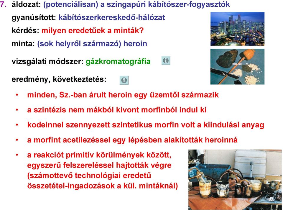 -ban árult heroin egy üzemtől származik a szintézis nem mákból kivont morfinból indul ki kodeinnel szennyezett szintetikus morfin volt a kiindulási anyag