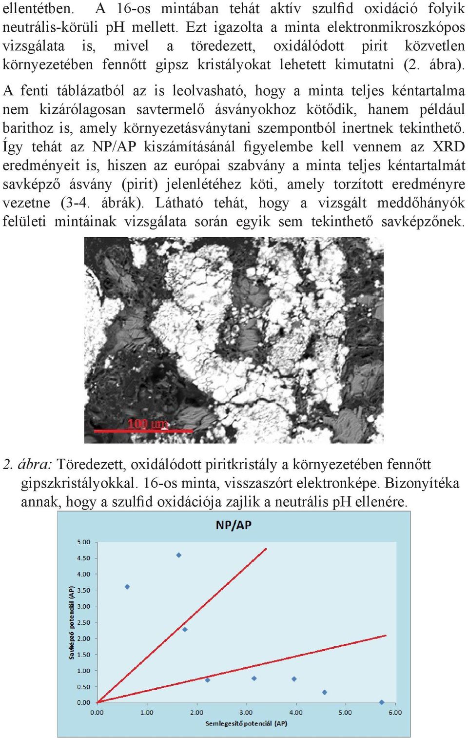 A fenti táblázatból az is leolvasható, hogy a minta teljes kéntartalma nem kizárólagosan savtermelő ásványokhoz kötődik, hanem például barithoz is, amely környezetásványtani szempontból inertnek