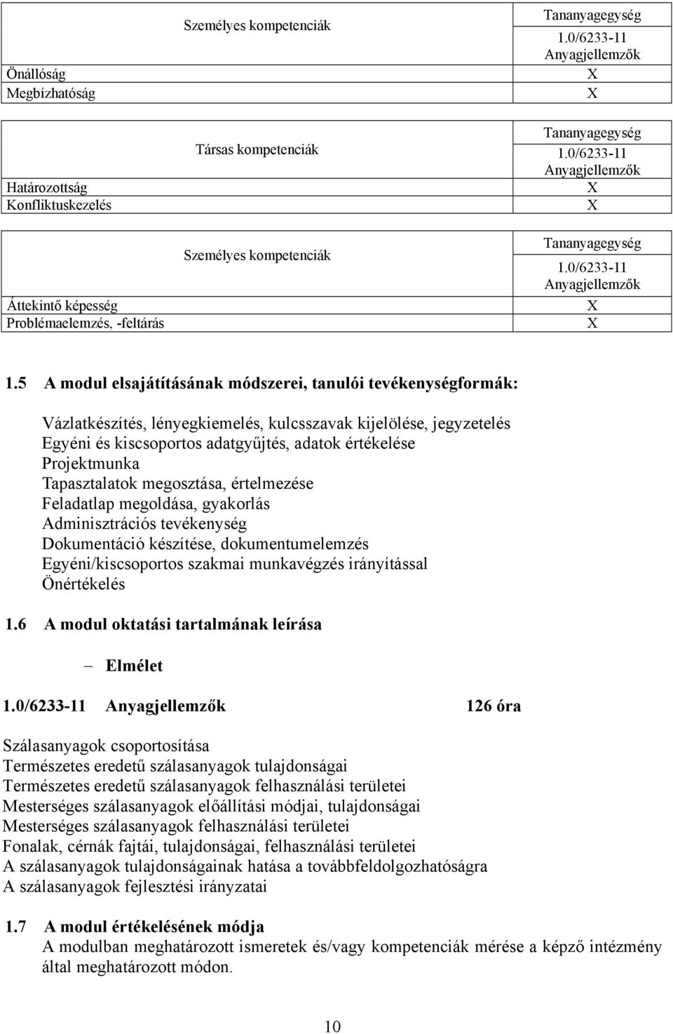 5 A modul elsajátításának módszerei, tanulói tevékenységformák: Vázlatkészítés, lényegkiemelés, kulcsszavak kijelölése, jegyzetelés Egyéni és kiscsoportos adatgyűjtés, adatok értékelése Projektmunka