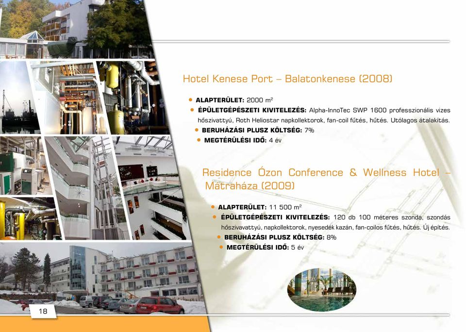 BERUHÁZÁSI PLUSZ KÖLTSÉG: 7% MEGTÉRÜLÉSI IDÕ: 4 év Residence Ózon Conference & Wellness Hotel Mátraháza (2009) ALAPTERÜLET: 11 500 m2