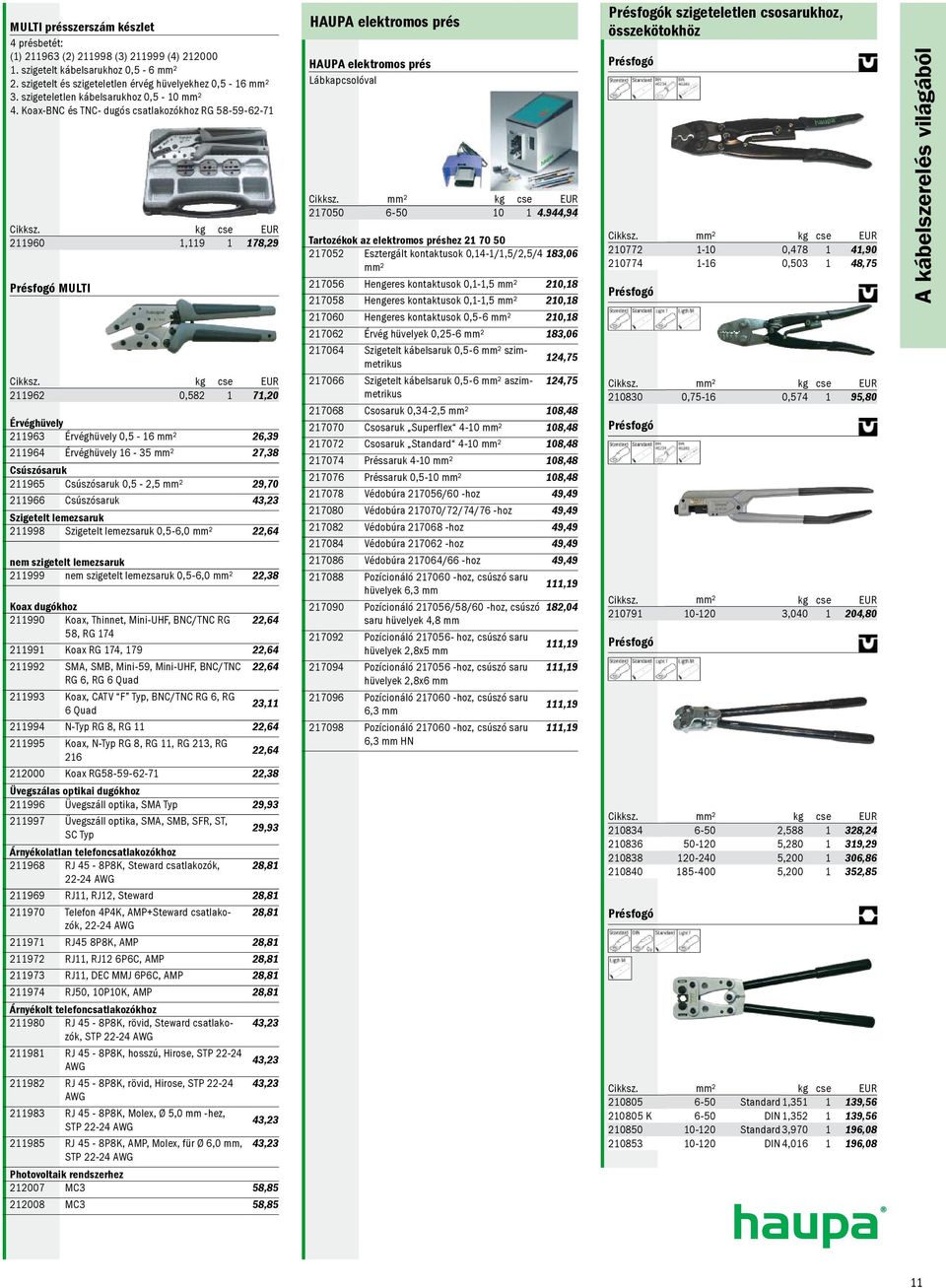 211962 0,582 1 71,20 Érvéghüvely 211963 Érvéghüvely 0,5-16 mm² 26,39 211964 Érvéghüvely 16-35 mm² 27,38 Csúszósaruk 211965 Csúszósaruk 0,5-2,5 mm² 29,70 211966 Csúszósaruk 43,23 Szigetelt lemezsaruk