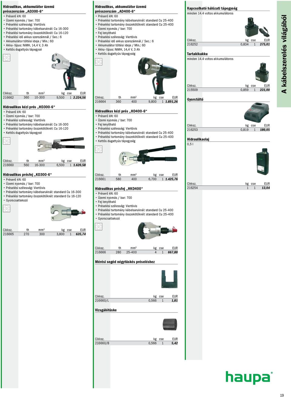 224,56 Hidraulikus kézi prés HD300-6 Préserő kn: 60 Üzemi nyomás / bar: 700 Préselési szélesség: Viertövis Préselési tartomány kábelsaruknál: Cu 16-300 Préselési tartomány összekötőknél: Cu 16-120