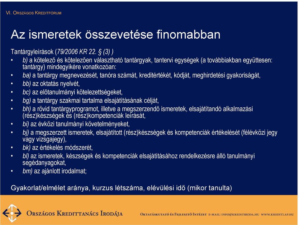 kódját, meghirdetési gyakoriságát, bb) az oktatás nyelvét, bc) az előtanulmányi kötelezettségeket, bg) a tantárgy szakmai tartalma elsajátításának célját, bh) a rövid tantárgyprogramot, illetve a