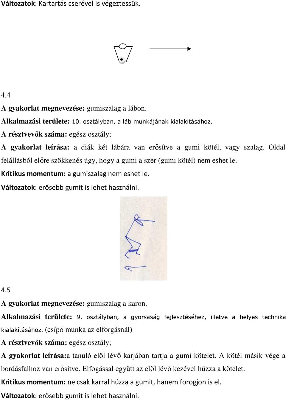 Kritikus momentum: a gumiszalag nem eshet le. Változatok: erősebb gumit is lehet használni. 4.5 A gyakorlat megnevezése: gumiszalag a karon. Alkalmazási területe: 9.