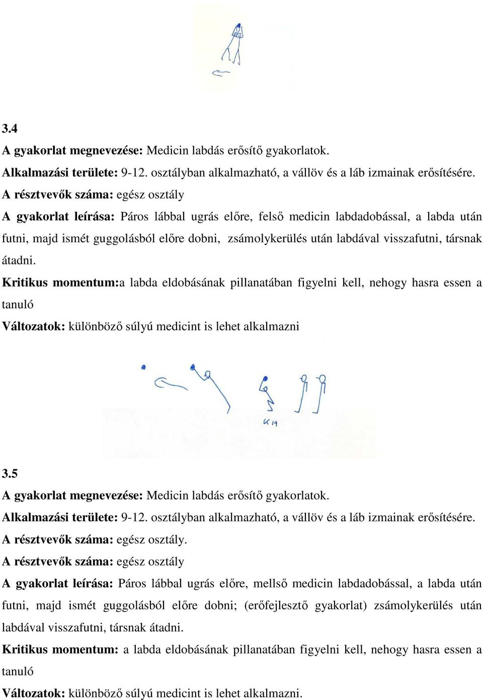 Kritikus momentum:a labda eldobásának pillanatában figyelni kell, nehogy hasra essen a tanuló Változatok: különböző súlyú medicint is lehet alkalmazni 3.