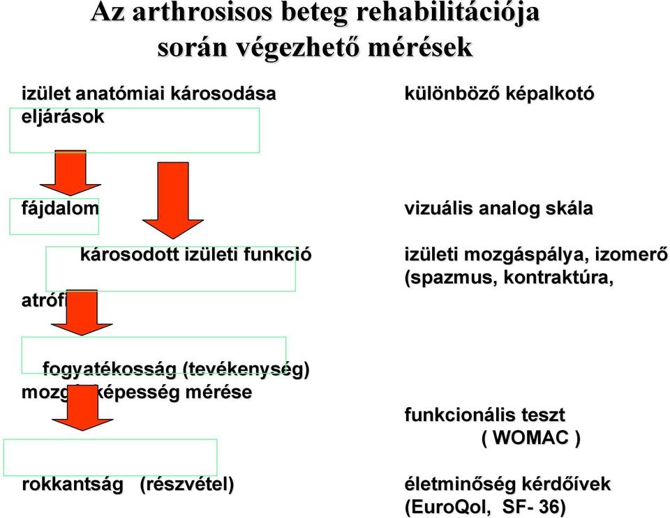 mozgásp spálya, izomerő (spazmus, kontraktúra ra, fogyatékoss kosság g (tevékenys kenység) mozgásk sképesség